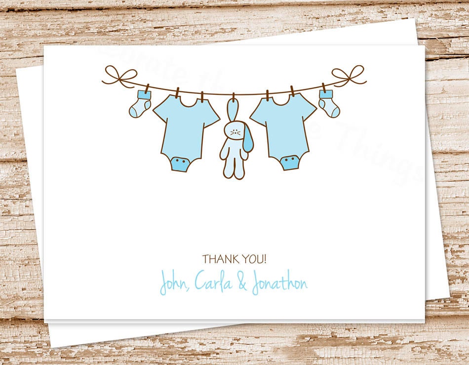 Baby boy thank you cards . baby boy clothesline . folded note Etsy