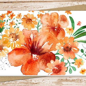 orange meadow flowers card set . watercolor floral note cards . botanical, nature . blank cards . folded stationery, stationary