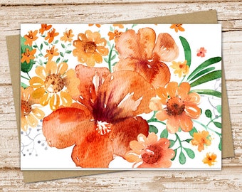 orange meadow flowers card set . watercolor floral note cards . botanical, nature . blank cards . folded stationery, stationary