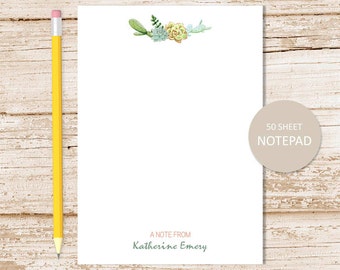 personalized notepad . SUCCULENT . note pad . succulents notepad . cactus, cacti . personalized stationery . stationary gift