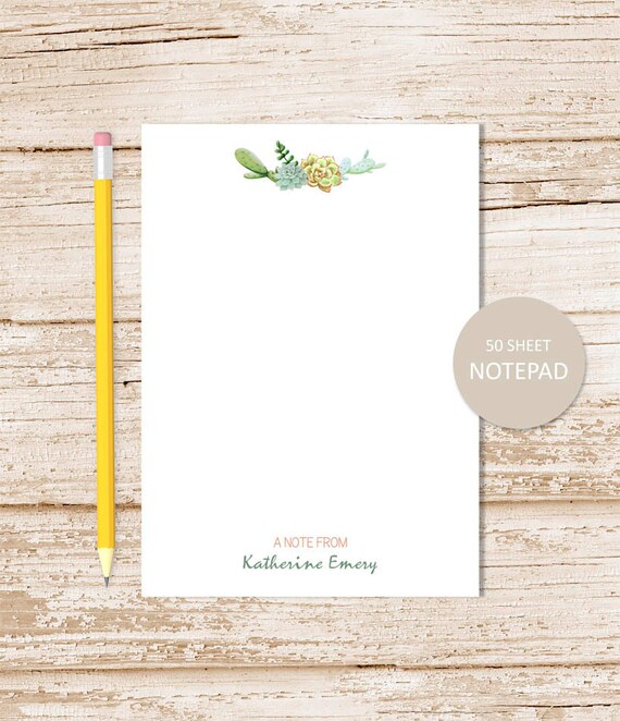personalized notepad . SUCCULENT . note pad . succulents notepad . cactus, cacti . personalized stationery . stationary gift Il_570xn
