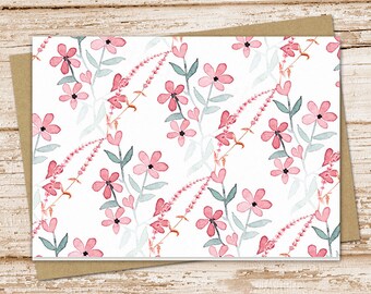 pink watercolor flowers note card set .  watercolor florals notecards . spring, nature blank note cards . folded stationery . stationary set