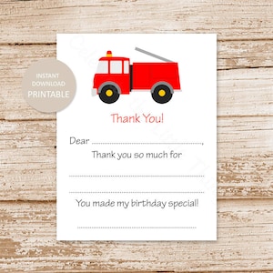 DRUCKBARE Feuerwehrauto Dankeskarten. kinder geburtstag füllen sie die blank. feuerwehrauto rettungswagen | SOFORTIGER DOWNLOAD