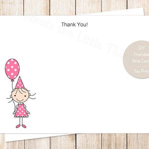 Printable Birthday Thank You Cards: Pink Girl, Balloon (instant ...