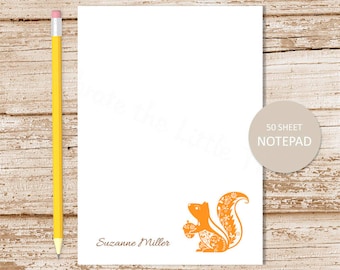 personalized notepad . FILIGREE SQUIRREL notepad . note pad . personalized stationery woodland stationary . acorn forest