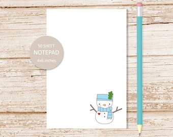 Cute Snowman Notepad, Winter Stationery, 4x6 inches