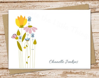 personalized wildflower note cards . meadow flowers notecards . folded personalized stationery . botanical stationary . set of 10