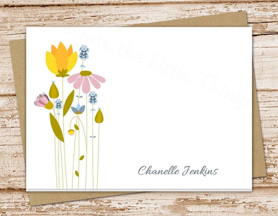personalized wildflower note cards . meadow flowers notecards . folded personalized stationery . botanical stationary . set of 10 Il_570xn
