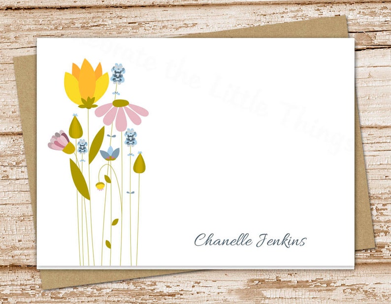 personalized wildflower note cards . meadow flowers notecards . folded personalized stationery . botanical stationary . set of 10 image 1