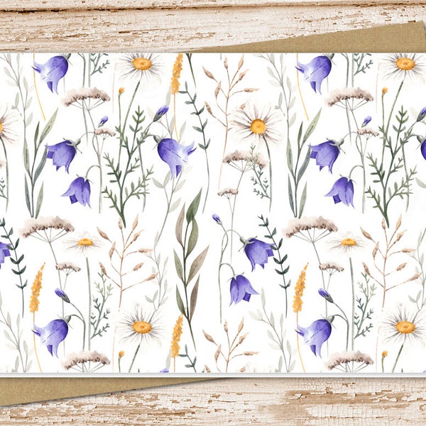 watercolor flowers card set .  meadow flowers, wildflowers daisy, bluebells . blank cards note cards . folded stationery set