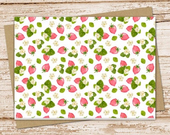 strawberry note cards, strawberries notecards . blossoms fruit blank card folded stationery stationary set