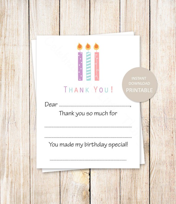 PRINTABLE birthday candles thank you cards for girls . kids birthday fill in the blank . happy birthday notes | INSTANT DOWNLOAD Il_570xn