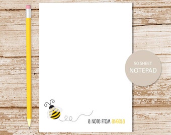 Personalized Bumble Bee Notepad: Teacher Stationery Gift