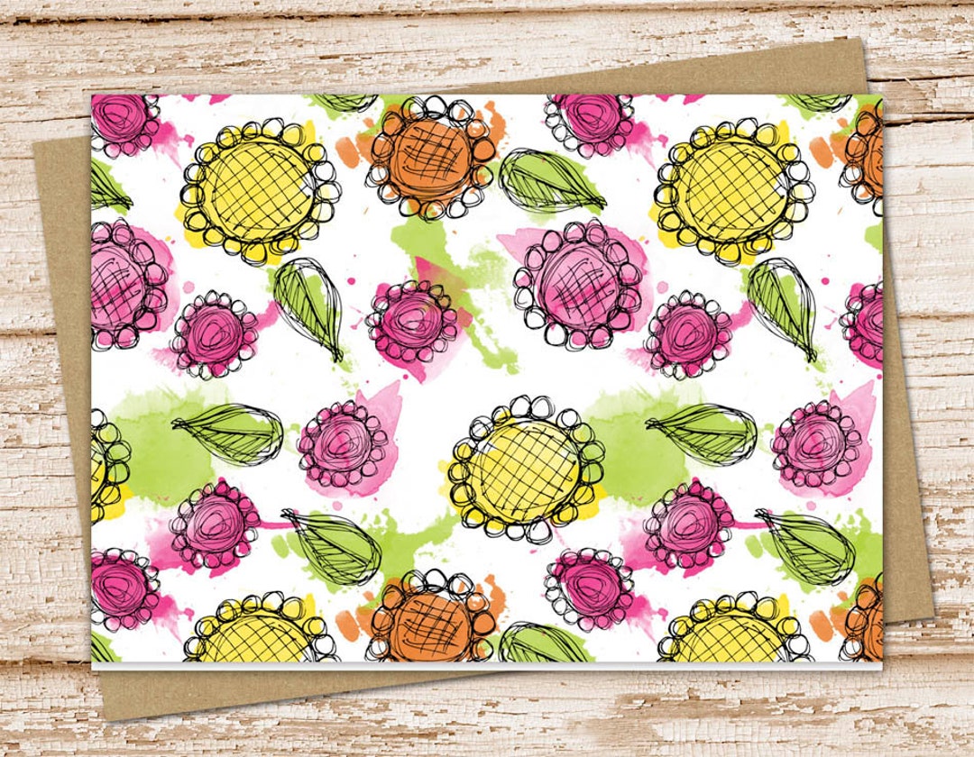 Floral Note Card Set . Watercolor Notecards . Pink Yellow Orange ...