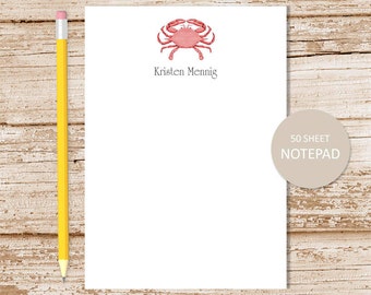 personalized notepad . RED CRAB . notepad . watercolor crab note pad . beach, nautical . personalized stationery . nautical stationary