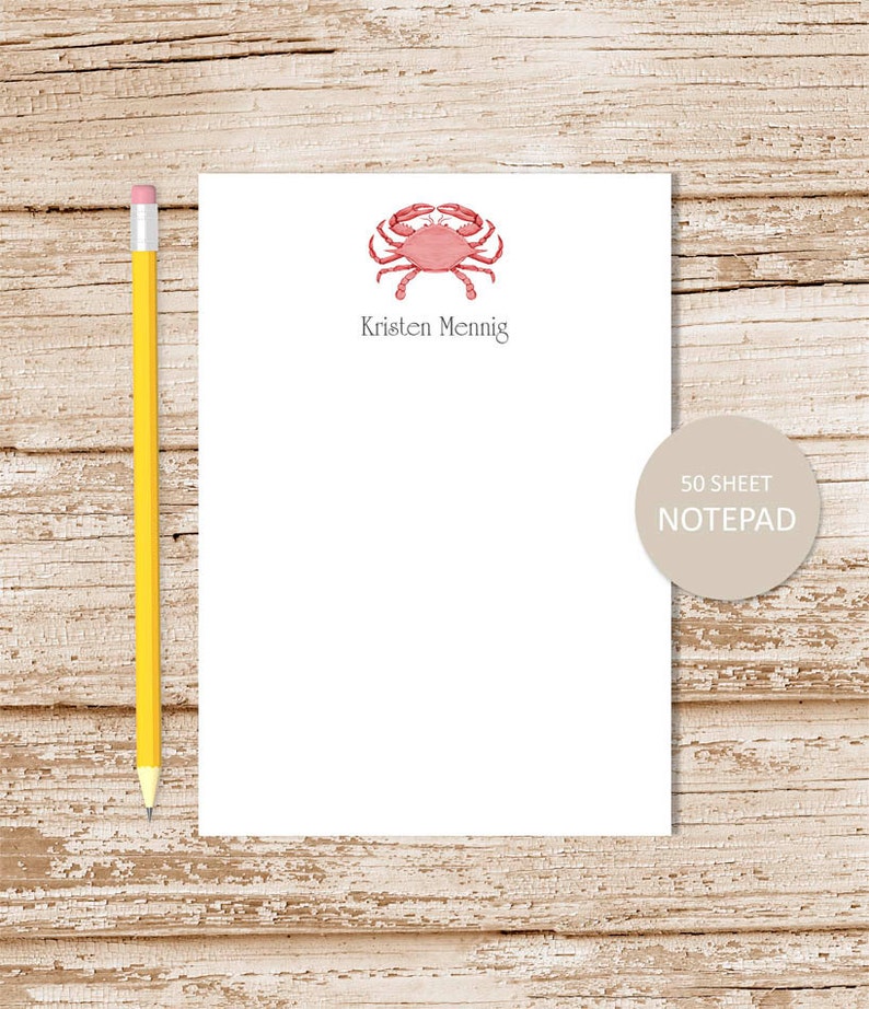 personalized notepad . RED CRAB . notepad . watercolor crab note pad . beach, nautical . personalized stationery . nautical stationary image 1