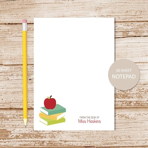 personalized TEACHER notepad . apple note pad . school books . personalized stationery . teacher stationary . teacher gift