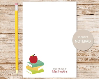 personalized TEACHER notepad . apple note pad . school books . personalized stationery . teacher stationary . teacher gift