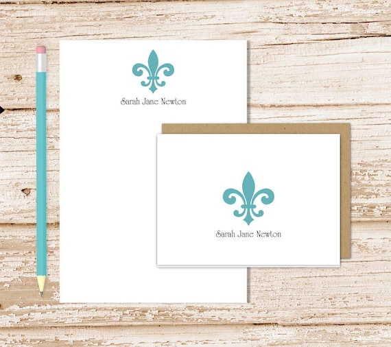 fleur de lis personalized stationery set . notepad + note card set . womens, mens notecards . formal note pad stationary set . gift set Il_570xn
