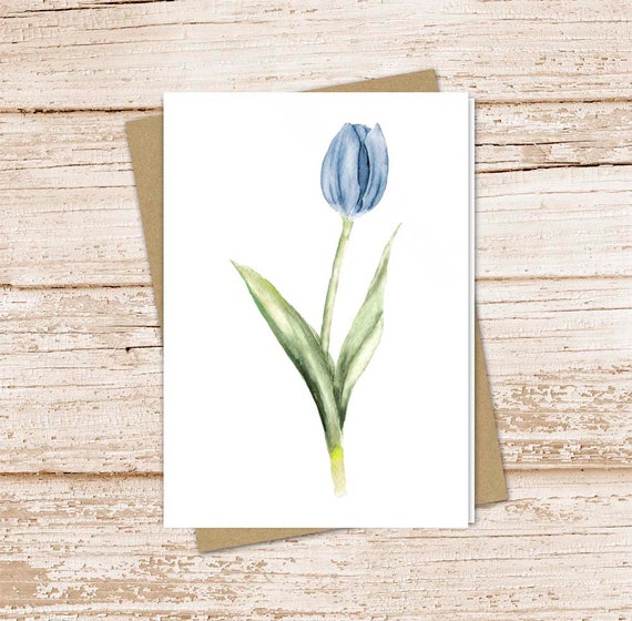 tulip card set . watercolor blue tulip note cards . flowers floral