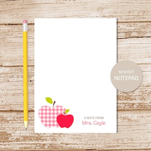 personalized teacher notepad . APPLE notepad . teacher note pad . personalized stationery, stationary . teacher gift