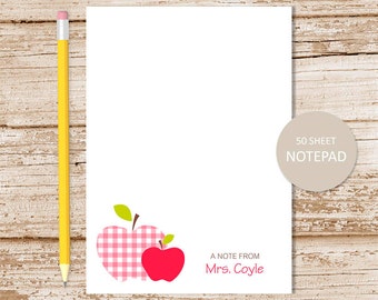 Personalized Teacher Notepad: Apple Stationery Gift