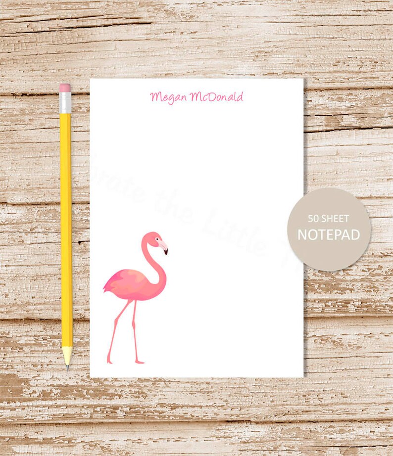 personalized notepad . FLAMINGO . note pad . personalized stationery . stationary . tropical bird notepad image 1