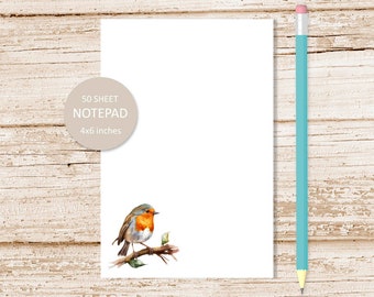 watercolor robin notepad .  bird note pad .  robin on a branch, birds, bird watcher, nature stationery | 4x6 inches