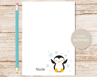 personalized notepad . PENGUIN notepad . penguin note pad . girls, youthful . personalized stationery stationary