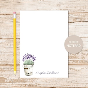 personalized notepad, LAVENDER . vintage metal tin bucket note pad . floral flowers botanical nature personalized stationery stationary gift