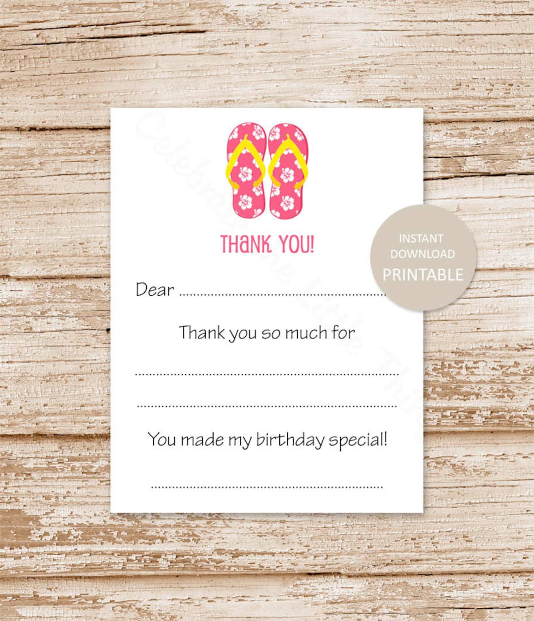 PRINTABLE Pink Flip Flops Thank You Cards . Girls Fill in the Blank ...