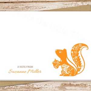 personalized squirrel stationery, notecards . filigree squirrel . folded note cards . woodland acorn . personalized stationary . set of 10 image 1