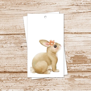 bunny gift tags, watercolor bunny rabbit . spring Easter . pink flowers cardstock tags, favor tags - set of 8