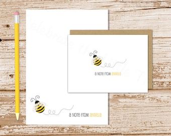 personalized bee stationery set . bumble bee notepad + note card set . notecards note pad . teacher stationary gift set