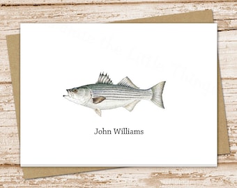 fish note cards, striped bass notecards . fishing, fisherman gift, outdoors . folded blank cards . set of 10