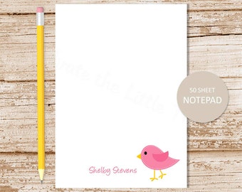 personalized notepad . PINK BIRD . note pad . personalized stationery . stationary