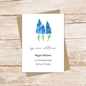 new address cards . flat cards . moving . watercolor bluebonnet, texas wildflowers . change of address stationery . set of 12
