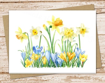 watercolor spring garden card set . daffodil crocus floral cards .  Easter . blank cards . note cards, notecards . folded stationery