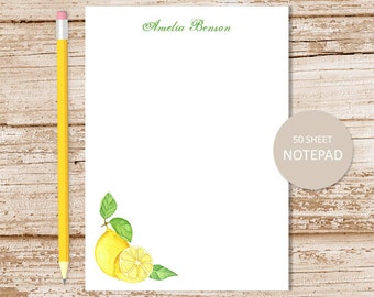 Personalized Watercolor Lemon Notepad : Summer Stationery