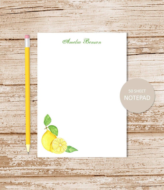 personalized lemon note pad . watercolor lemons . personalized notepad . summer fruit . personalized stationery . lemons stationary Il_570xn