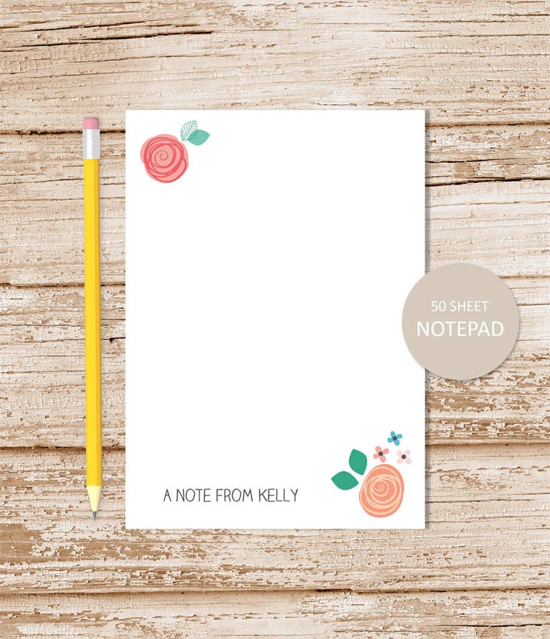personalized floral notepad . FLORAL WHIMSY . note pad . womens personalized stationery . botanical stationary . floral notepad image 1
