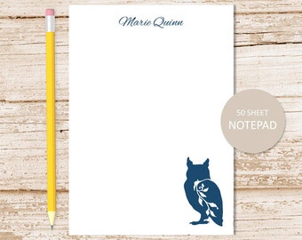 personalized notepad . FILIGREE OWL notepad . filigree owl note pad . personalized stationery woodland stationary . forest bird