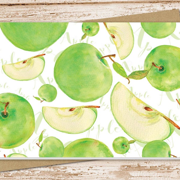 apple note card set . watercolor green apples . fruit notecards . blank note cards . folded stationery . stationary set