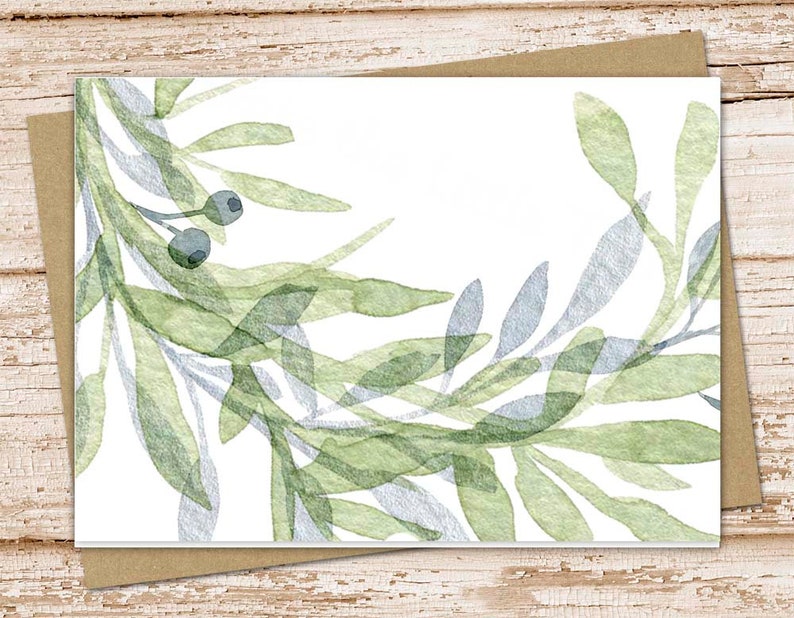 watercolor leaves card set . leaf, berries note cards, notecards . nature, outdoors . blank cards . folded stationery, stationary set image 1