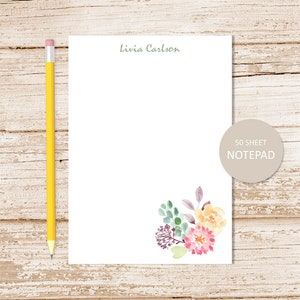 personalized notepad, WATERCOLOR FLOWERS note pad . floral notepad . botanical, nature . pink, peach . personalized stationery . stationary