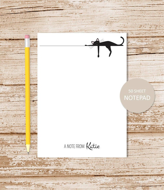 personalized notepad . SLEEPING BLACK CAT . notepad . cat note pad . personalized stationary . stationery gift . siamese cat Il_570xn