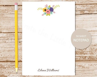 personalized notepad . FLOWER BOUQUET . floral notepad . flower bunch note pad . personalized stationery . womens stationary