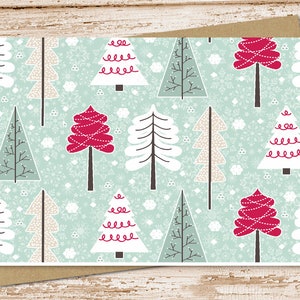 Christmas Tree Greeting Card Set: Winter Snow Blank Cards