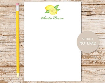 personalized note pad . WATERCOLOR LEMONS . personalized notepad . personalized stationery . fruit stationary