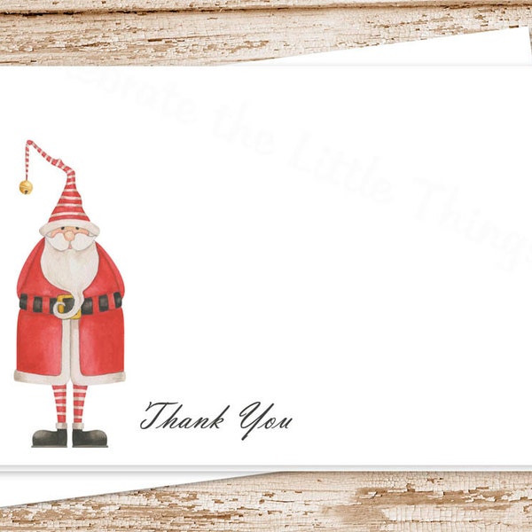 christmas thank you cards . watercolor old-fashioned santa . folded notecards . stationery . holiday note cards